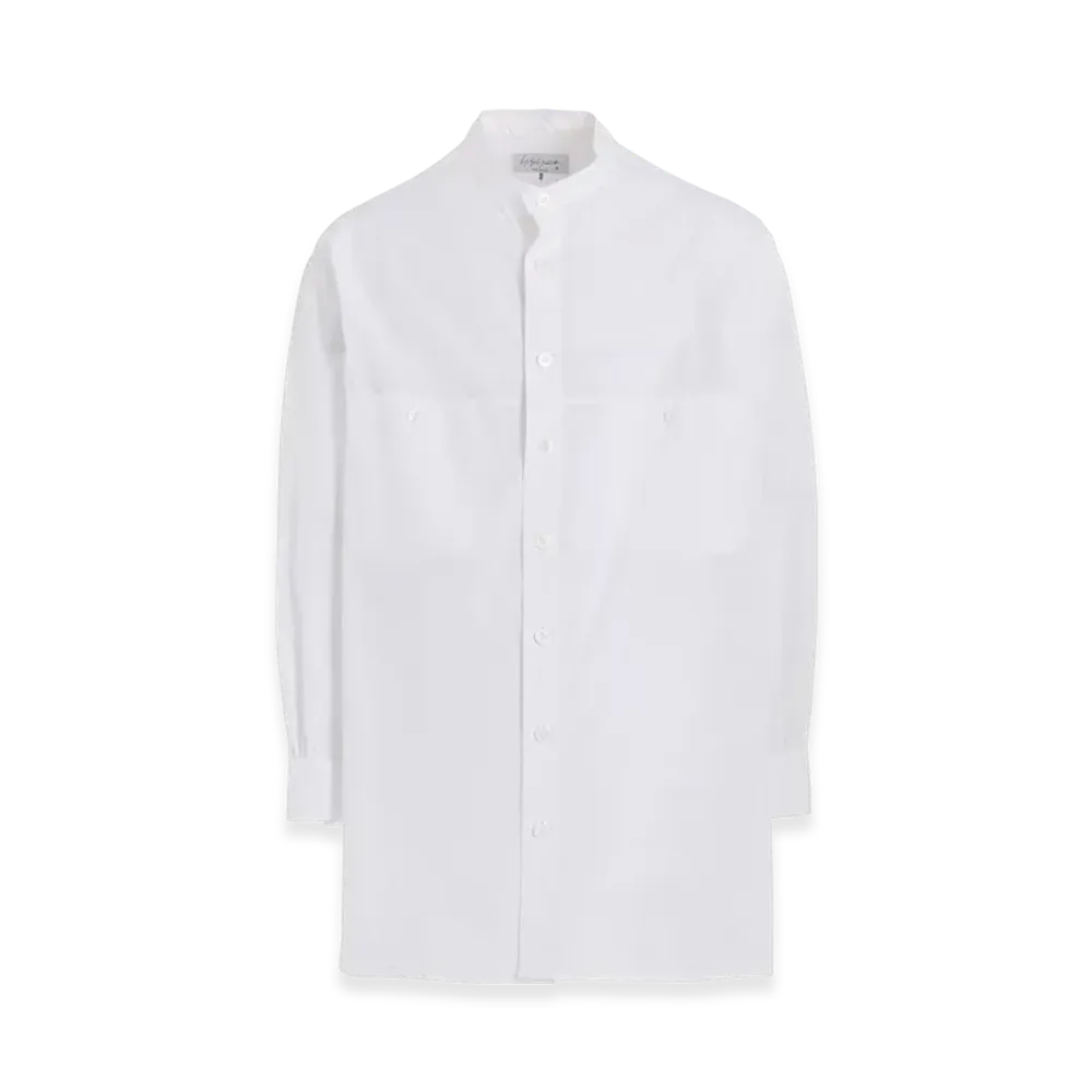 Yohji Yamamoto POUR HOMME Chain Stitch Broad No Collar Blouse "White"
