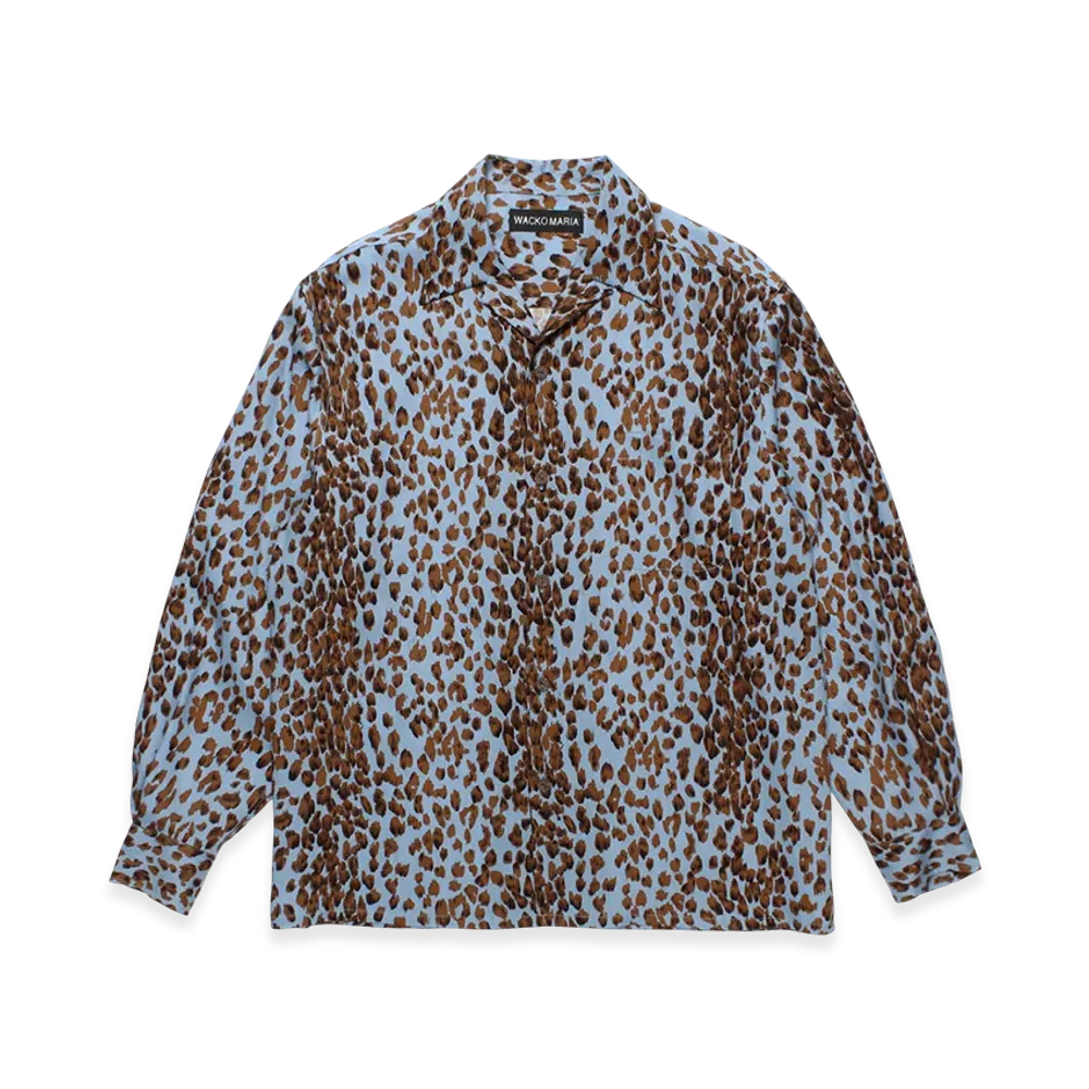 WACKO MARIA Leopard Open Collar Shirt "Blue"