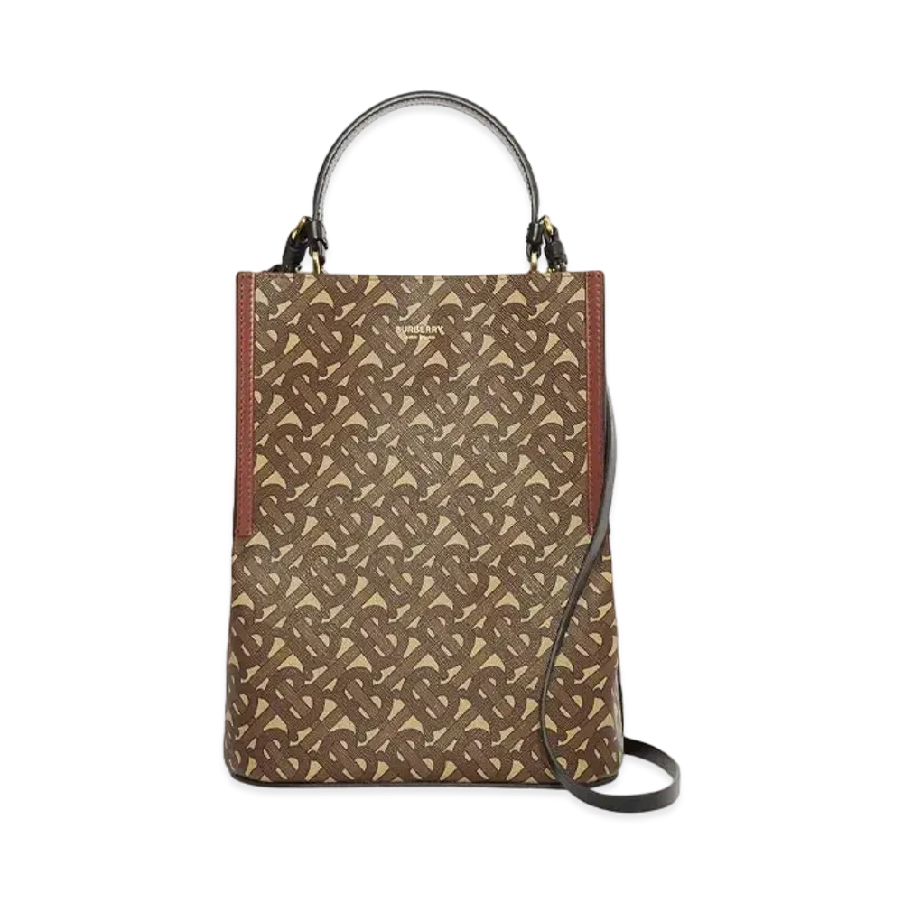 Burberry Small Monogram E Canvas Peggy Bucket Bag "Bridle Brown"