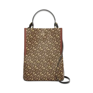Burberry Small Monogram E Canvas Peggy Bucket Bag "Bridle Brown"