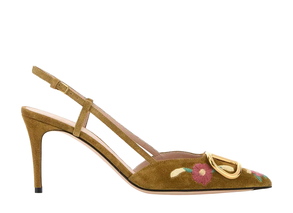 Valentino Garavani Women's Camel Suede Vlogo Signature Pumps "Camel"