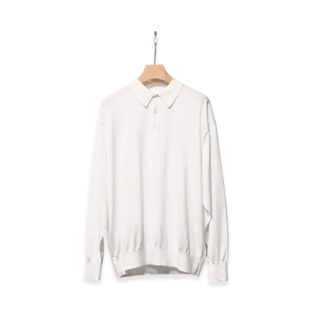 COMOLI 18G L/S Knit Polo "White"