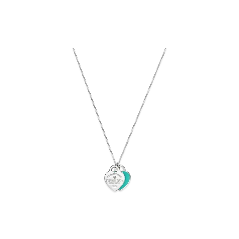 Tiffany & Co. Return to Tiffany Double Heart Tag Pendant In Silver With a Diamond Small "Tiffany Blue"