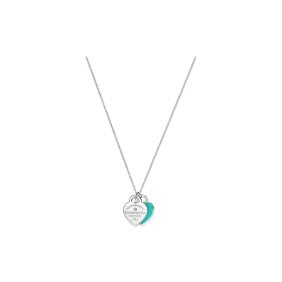 Tiffany & Co. Return to Tiffany Double Heart Tag Pendant In Silver With a Diamond Small "Tiffany Blue"