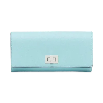 FENDI Peekaboo Continental Leather Wallet "Turquoise/Dove Gray"