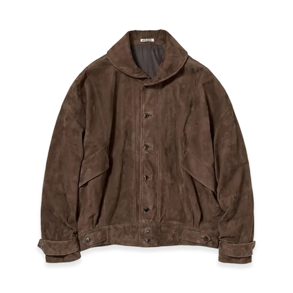 AURALEE Silky Grain Suede Blouson "Dark Brown"
