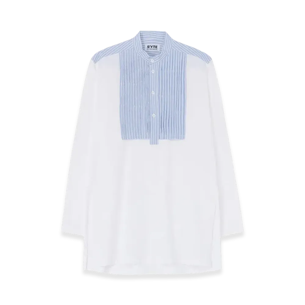 S'YTE 40/2 Cotton Jersey Striped Fabric Chest Pin Tucked Shirt "White"