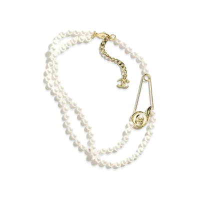 CHANEL Necklace Metal, Glass Pearls & Resin "Gold/Pearly White"