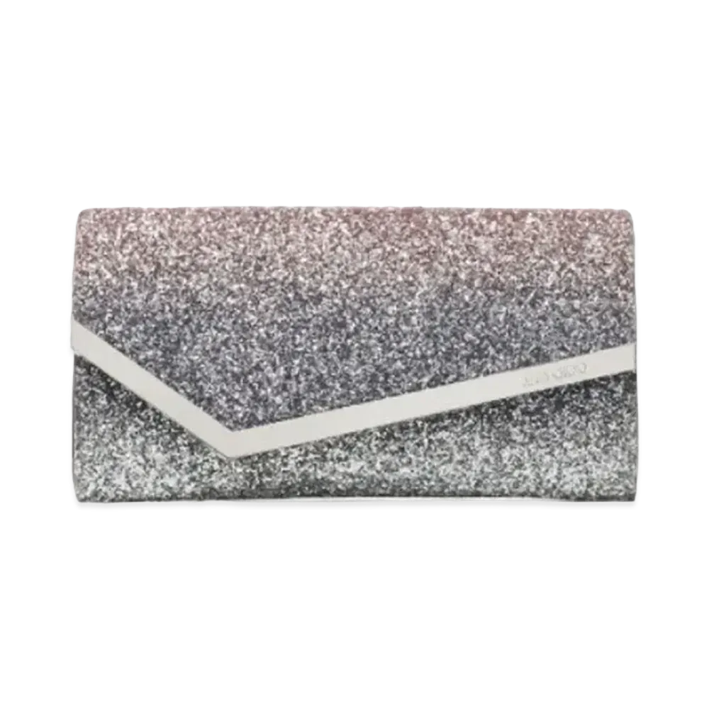 Jimmy Choo Emmie Triple Gradient Glitter Fabric Clutch Bag "Ballet Pink/Silver/Anthracite"