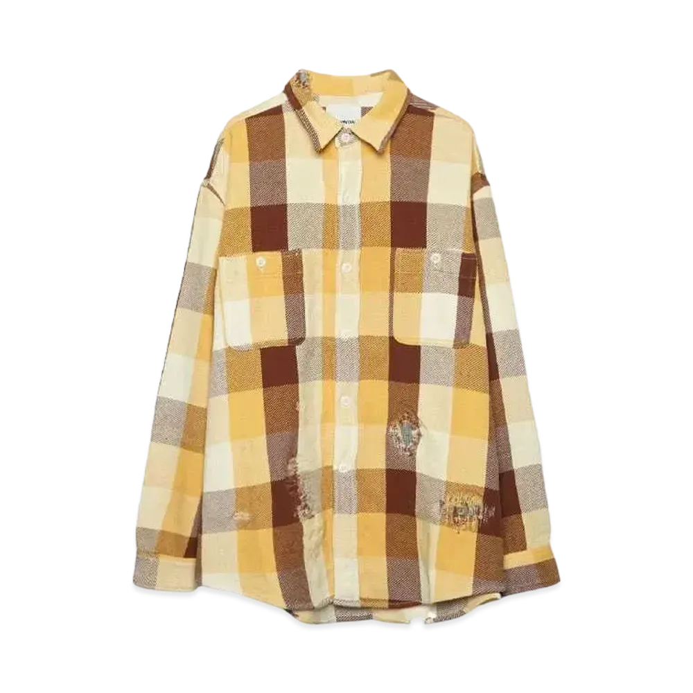 BOW WOW REPAIR AGEING FLANNEL SHIRTS "BROWNxYELLOWxWHITE AGEING"
