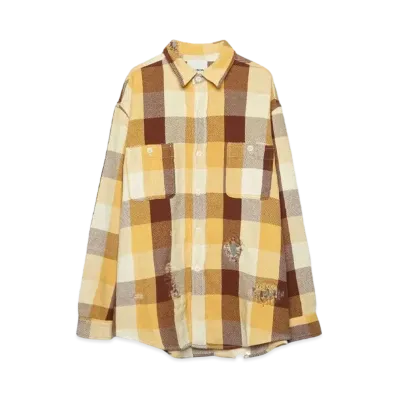 BOW WOW REPAIR AGEING FLANNEL SHIRTS "BROWNxYELLOWxWHITE AGEING"