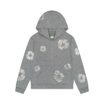 DENIM TEARS Cashmere Swarovski Cotton Wreath Zip Hoodie "Grey"