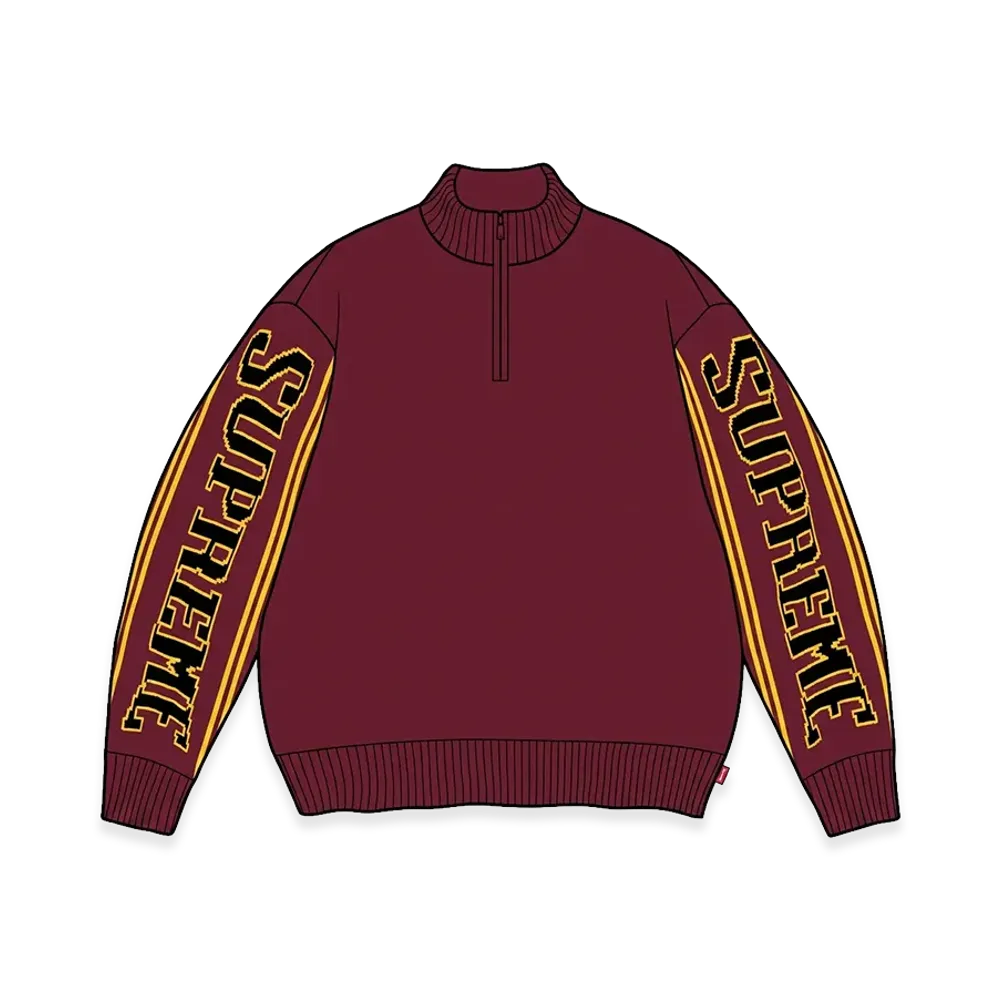 Supreme Jacquard Sleeve Half Zip Sweater "Burgundy"