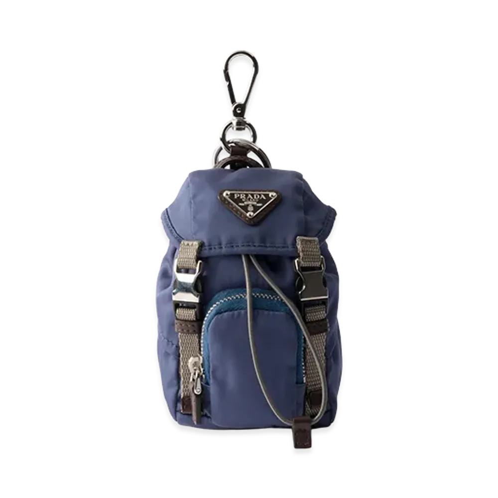 PRADA Mini Icon Re-Nylon x Leather Keychain Charm "Aviation Blue"