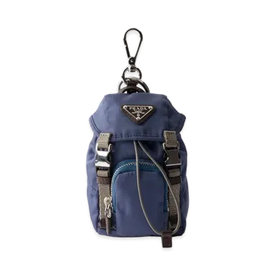 PRADA Mini Icon Re-Nylon x Leather Keychain Charm "Aviation Blue"