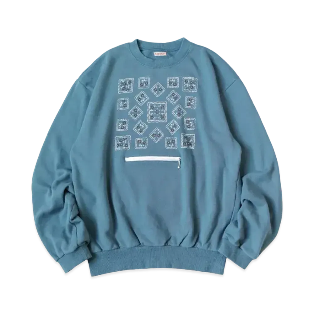 KAPITAL 30 Fleece Cookie Pocket Crew Sweat "Blue Grey"