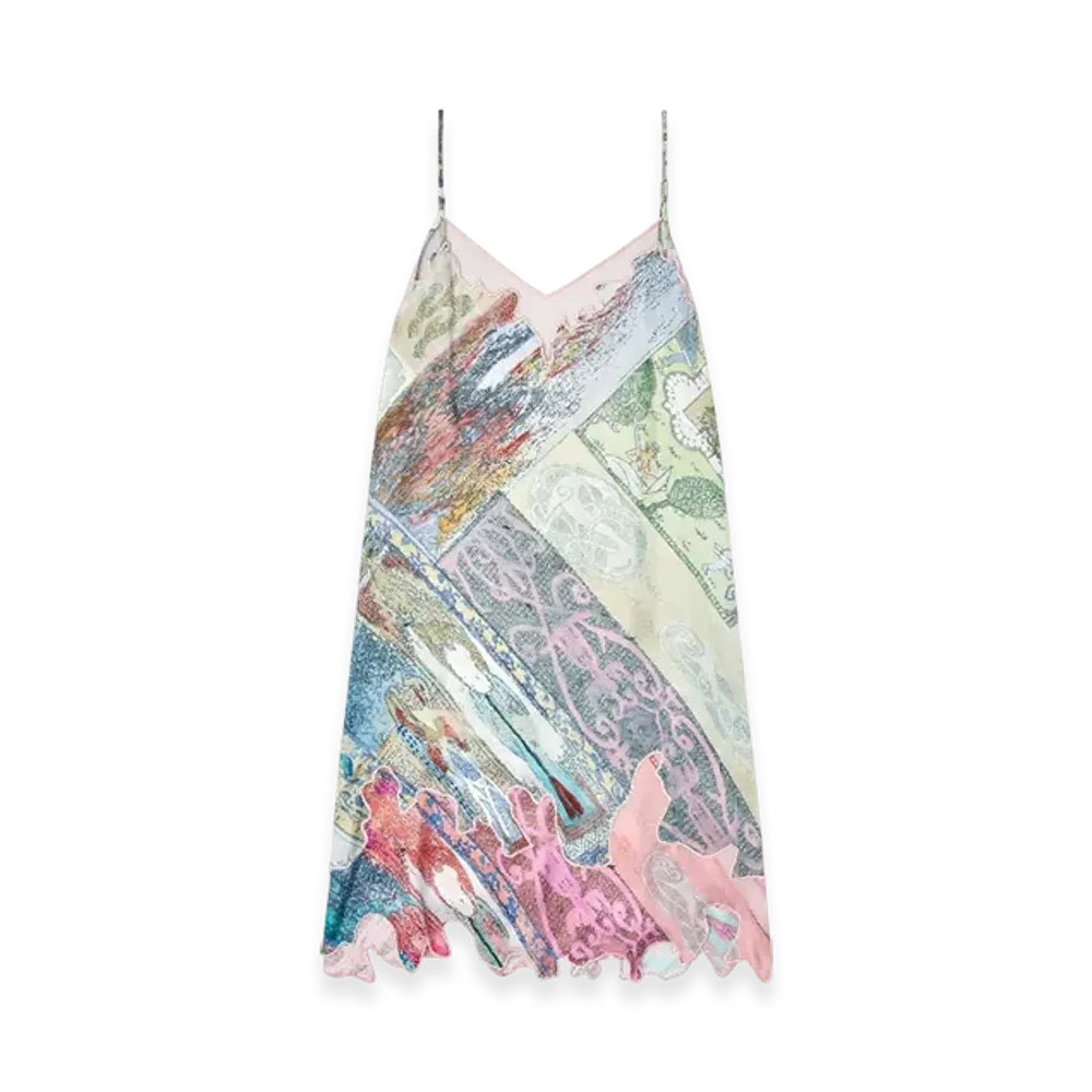 Diesel D-Aria Viscose Slip Dress With Heraldic Print "Green Pink"