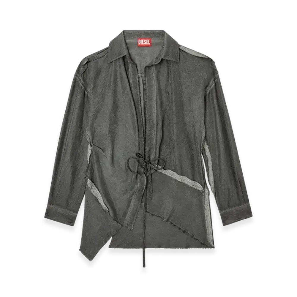 Diesel C-Razy-Q1 Asymmetric Wrap Shirt In Wrinkled Twill "Black"