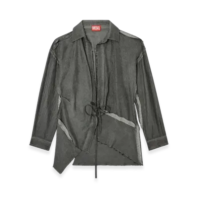 Diesel C-Razy-Q1 Asymmetric Wrap Shirt In Wrinkled Twill "Black"