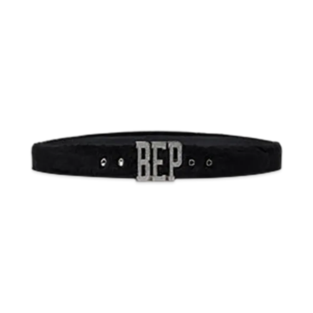 BlackEyePatch Glittered Letters Faux Fur Belt "Black"