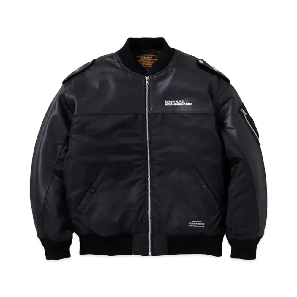 NEIGHBORHOOD x Schott Leather Combi MA-1 Jacket "Black"
