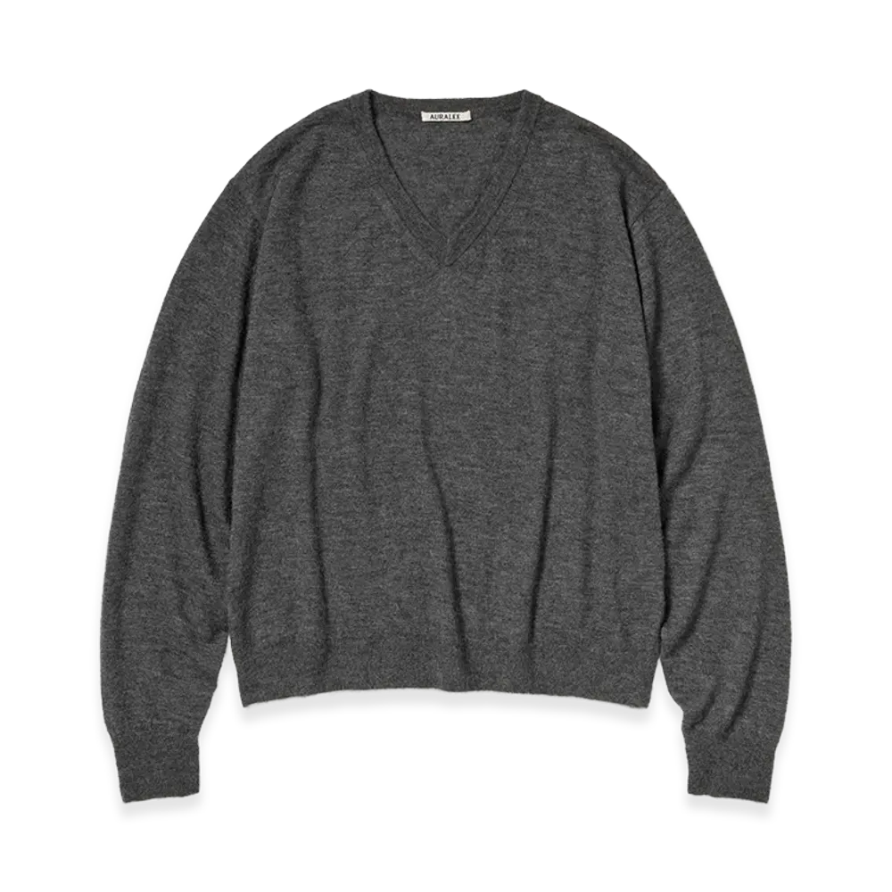 AURALEE High Gauge Soft Cashmere Knit V-Neck P/O "Charcoal"