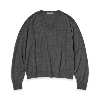 AURALEE High Gauge Soft Cashmere Knit V-Neck P/O "Charcoal"