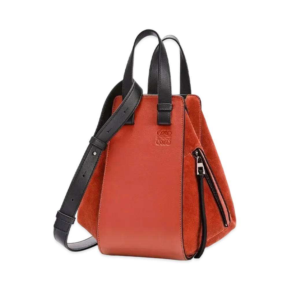 LOEWE Small Hammock Bag In Calfskin And Suede "Dark Rust/Black"