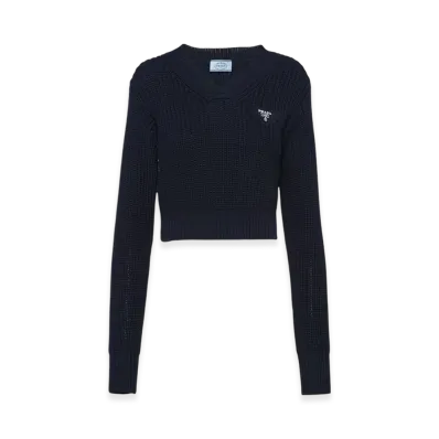 PRADA Women's Cotton Crewneck Sweater "Blue"