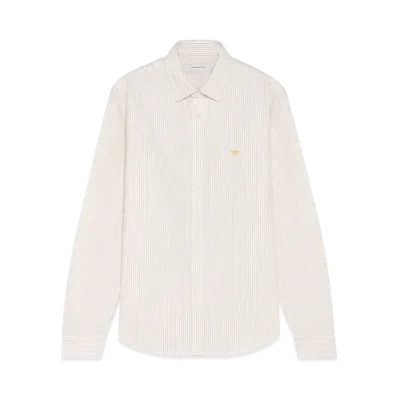 Maison Kitsune JP Exclusive Profile Fox Embroidery Stripe Shirt "Tan Beige Stripes"