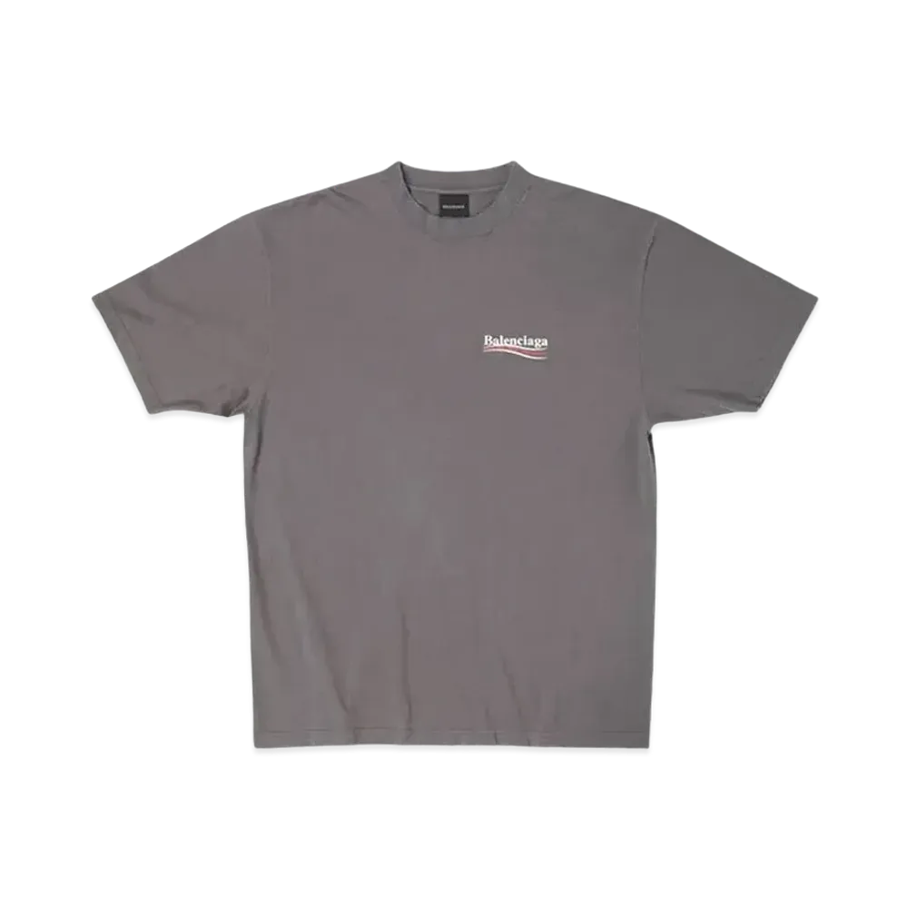 BALENCIAGA Women's Political Campaign T-shirt Large Fit "Grey/Silver"