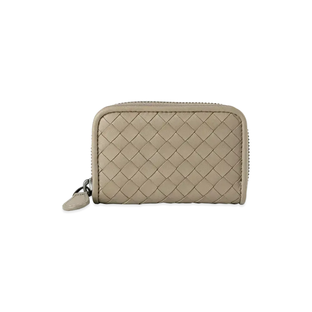 Bottega Veneta Intrecciato Lambskin Zip Around Coin Purse "Limestone"