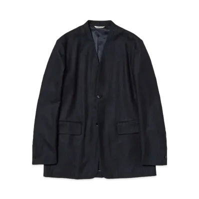 AURALEE Wool Fulling Flannel Stripe Jacket "Top Dark Navy"