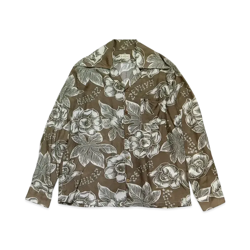 KAPITAL Silk Rayon Anemone Langle Color Open Collar Shirt "Brown"
