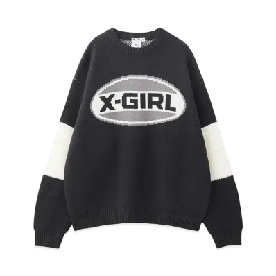 X-Girl Bicolor Oval Logo Jacquard Knit Top "Black"