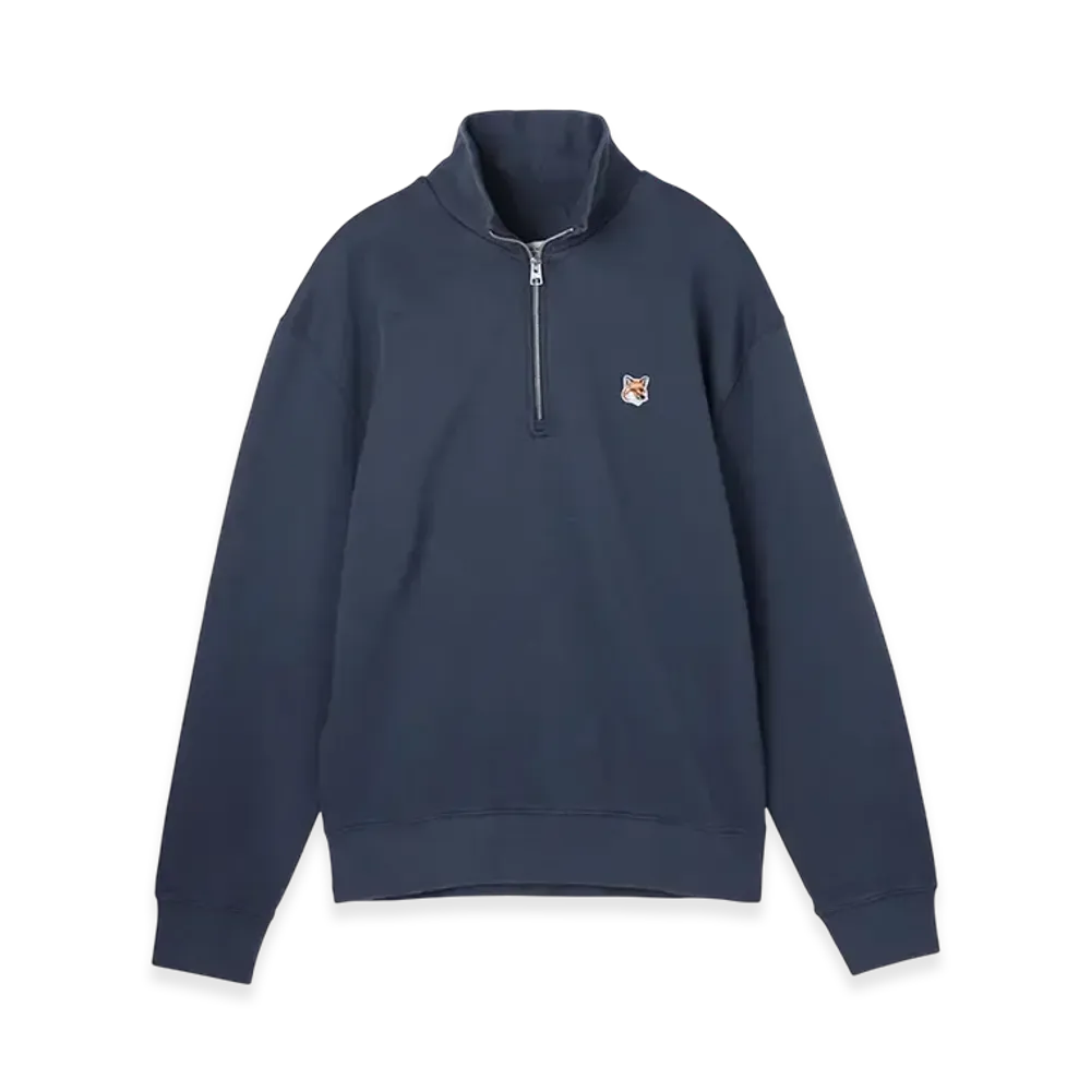 Maison Kitsune Fox Head Patch Comfort Half Zip Sweatshirt "Ink Blue"