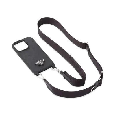 PRADA Saffiano Leather Cover For iPhone 14 "Black"