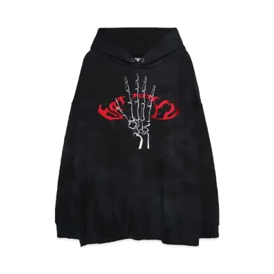DAT ROLLY Embroidery skeleton hand hoodie "BLACK"