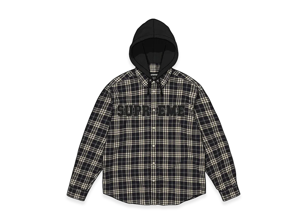 Supreme Appliqué Hooded Flannel Shirt "Black"
