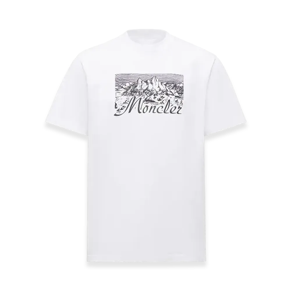 MONCLER Mountain Logo Cotton T-Shirt "White"