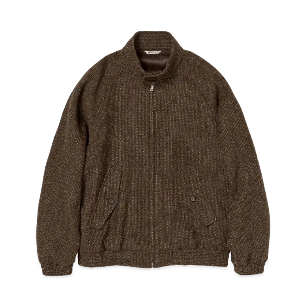 AURALEE Lama Shetland Wool Tweed Zip Blouson "Brown"