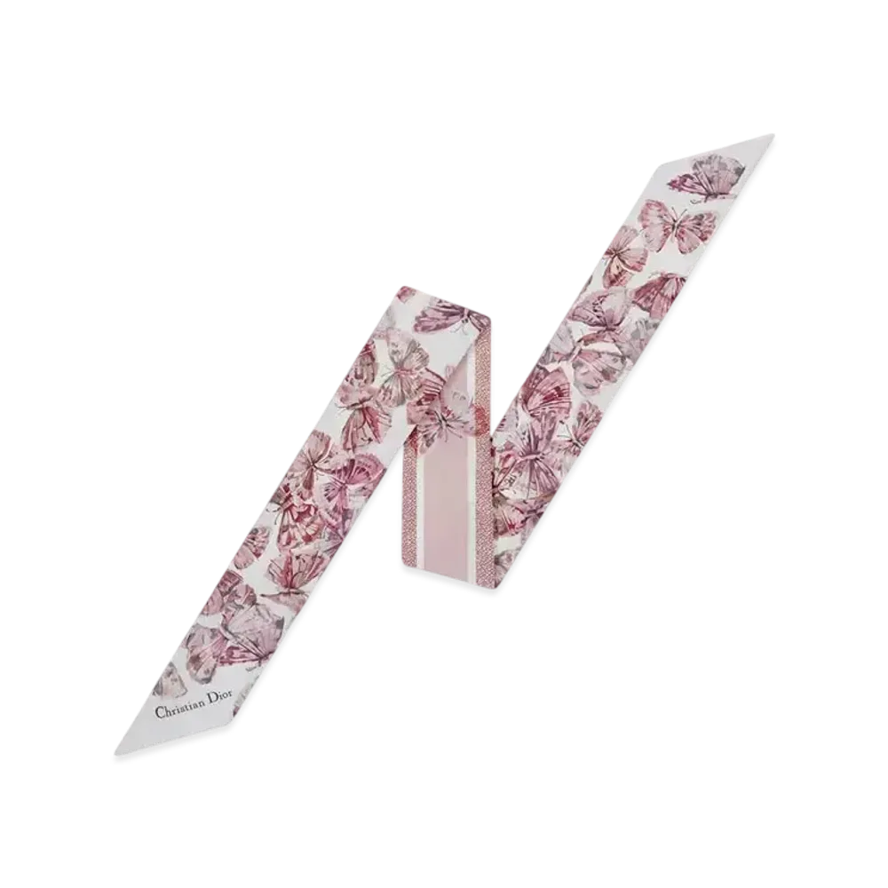 Dior Camo Papillon Mitzah Scarf Silk Jacquard "White/Pale Pink"