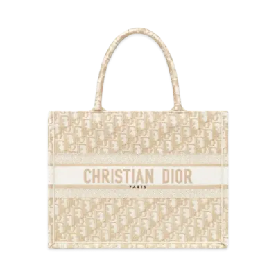 Dior Small Dior Book Tote Gold-Tone Dior Oblique Embroidery "Natural"