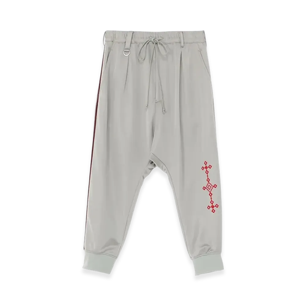 S'YTE Pe/Smooth Jersey Geometric Pattern Embroidery Side Tape Line Sarouel Rib Pants "Gray"