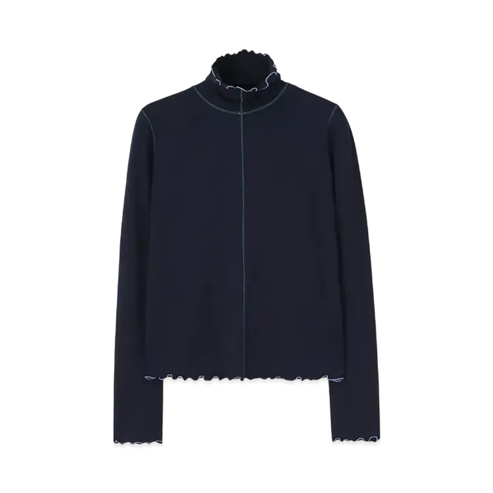 Paul Smith Women's Mellow Ruffle Turtleneck Cut and Sewn "Navy"