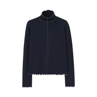 Paul Smith Women's Mellow Ruffle Turtleneck Cut and Sewn "Navy"