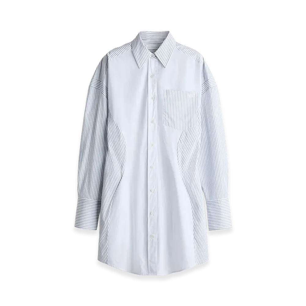H&M x Stella McCartney Women's Cotton Poplin Shirt Dress "White/Gray Stripe"