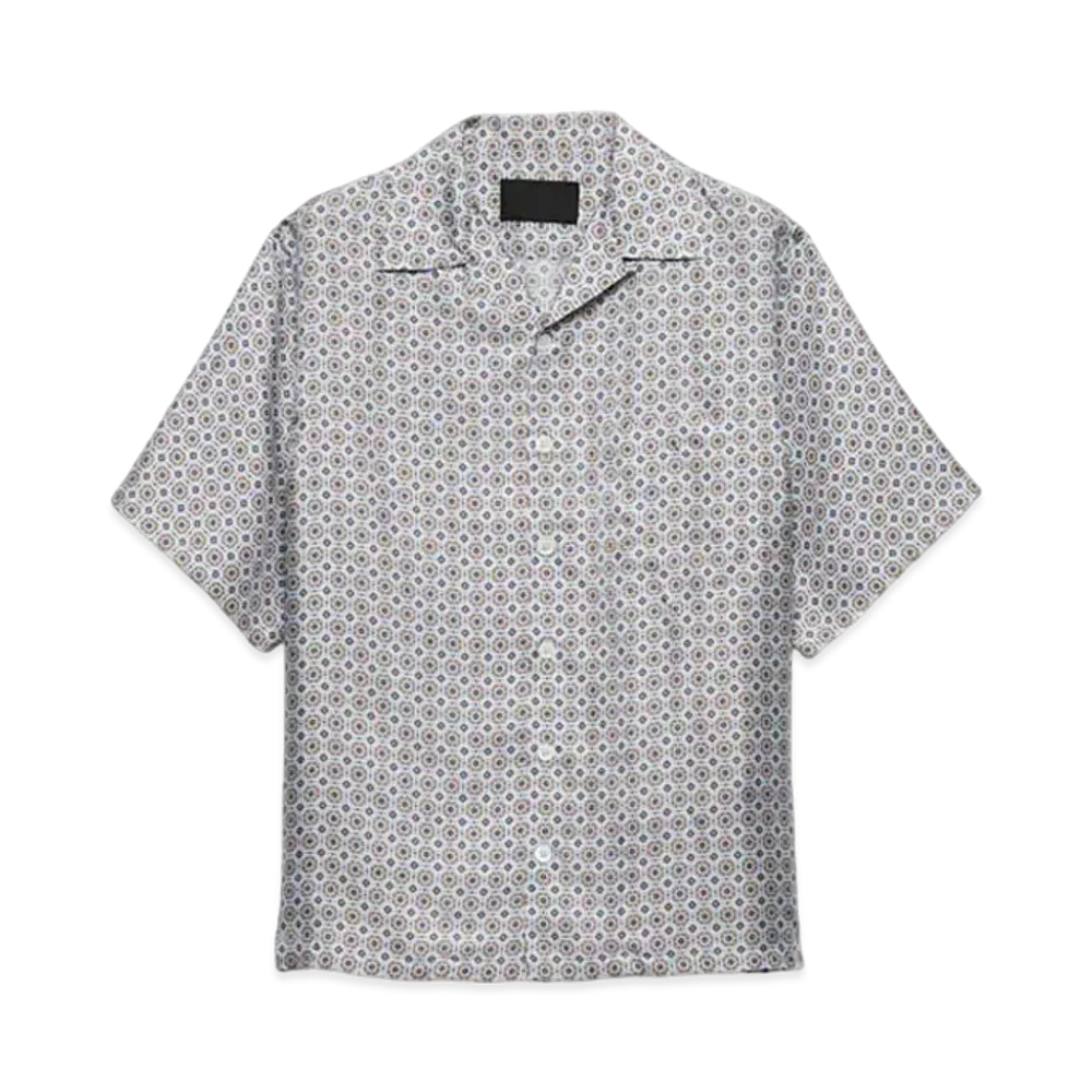 PRADA Men's Short-Sleeved Printed Silk Shirt "Sky Blue"
