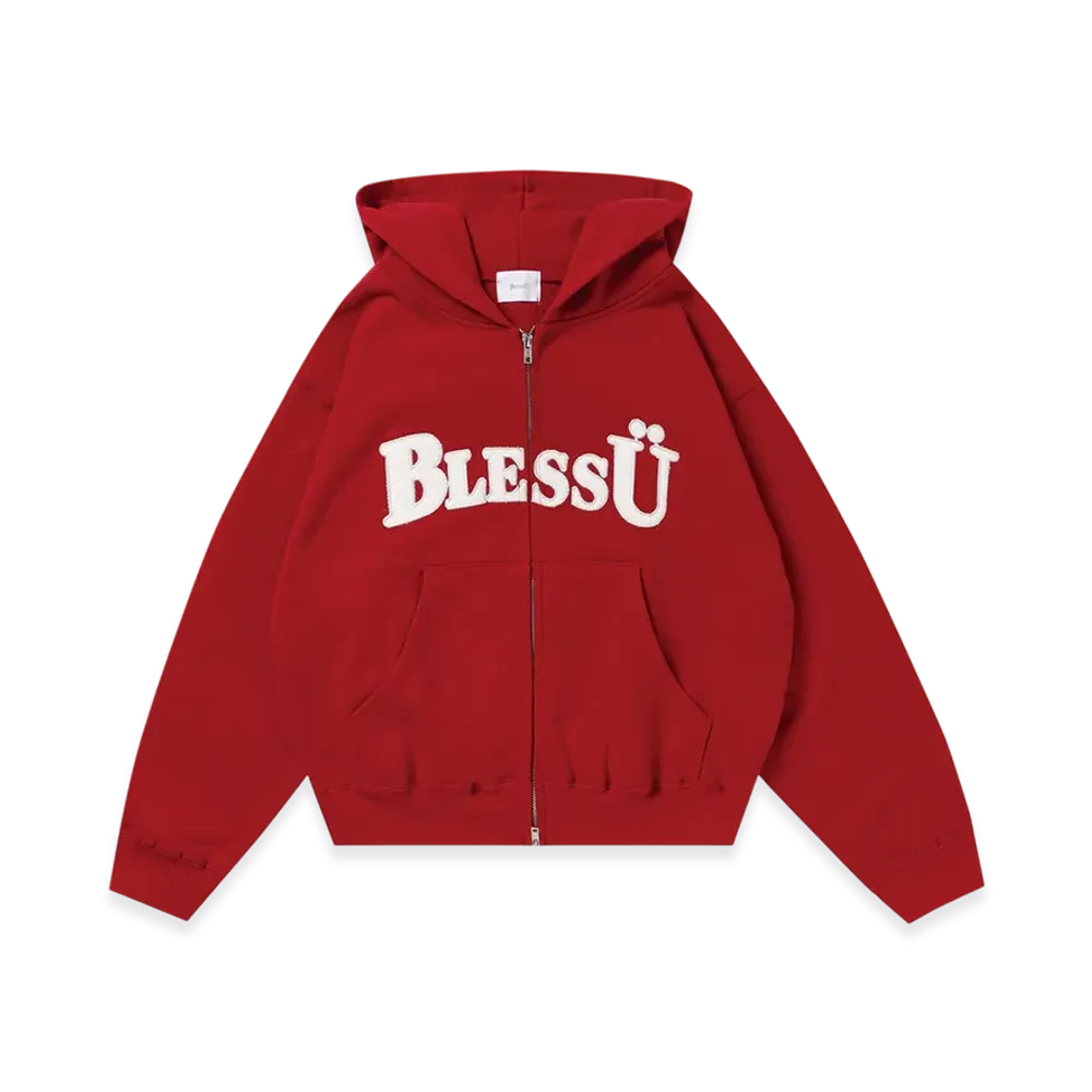 BLESS U BU OG Logo Zip Up Hoodie "Red"