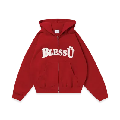 BLESS U BU OG Logo Zip Up Hoodie "Red"